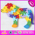 Hot Selling Intelligent Beautiful Wooden 3D DIY Alphabet Puzzle for Children W14I020